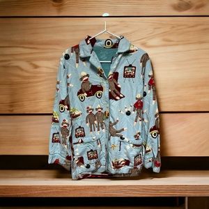 Nick & Nora Flannel Sock Monkey Bowling Lounge Pajama Size Small